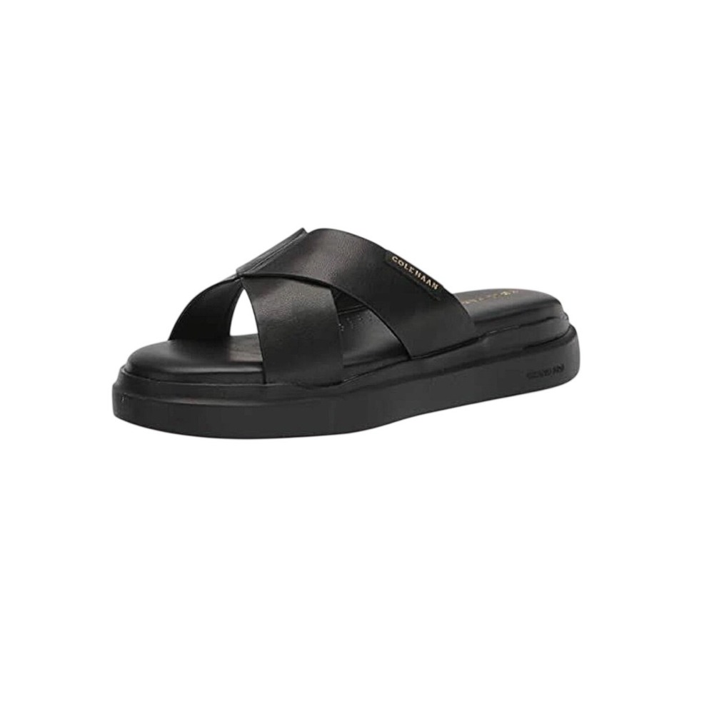 Cole Haan Women Grandpro Rally Leather Crisscross Platform Slide Sandals Black 8